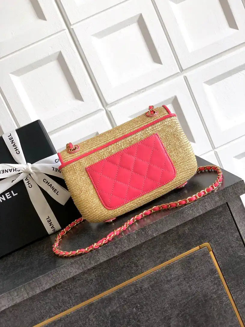 Chanel 26C AS5929 Flap Handwoven Raffia Shopping Bag Red