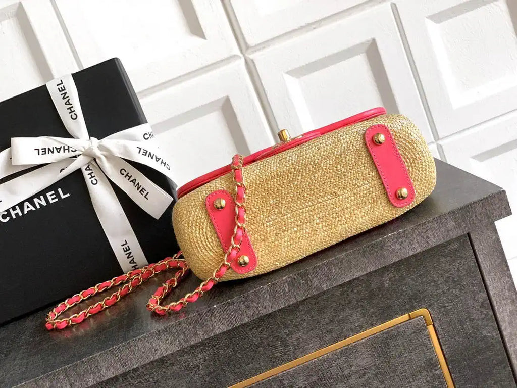 Chanel 26C AS5929 Flap Handwoven Raffia Shopping Bag Red