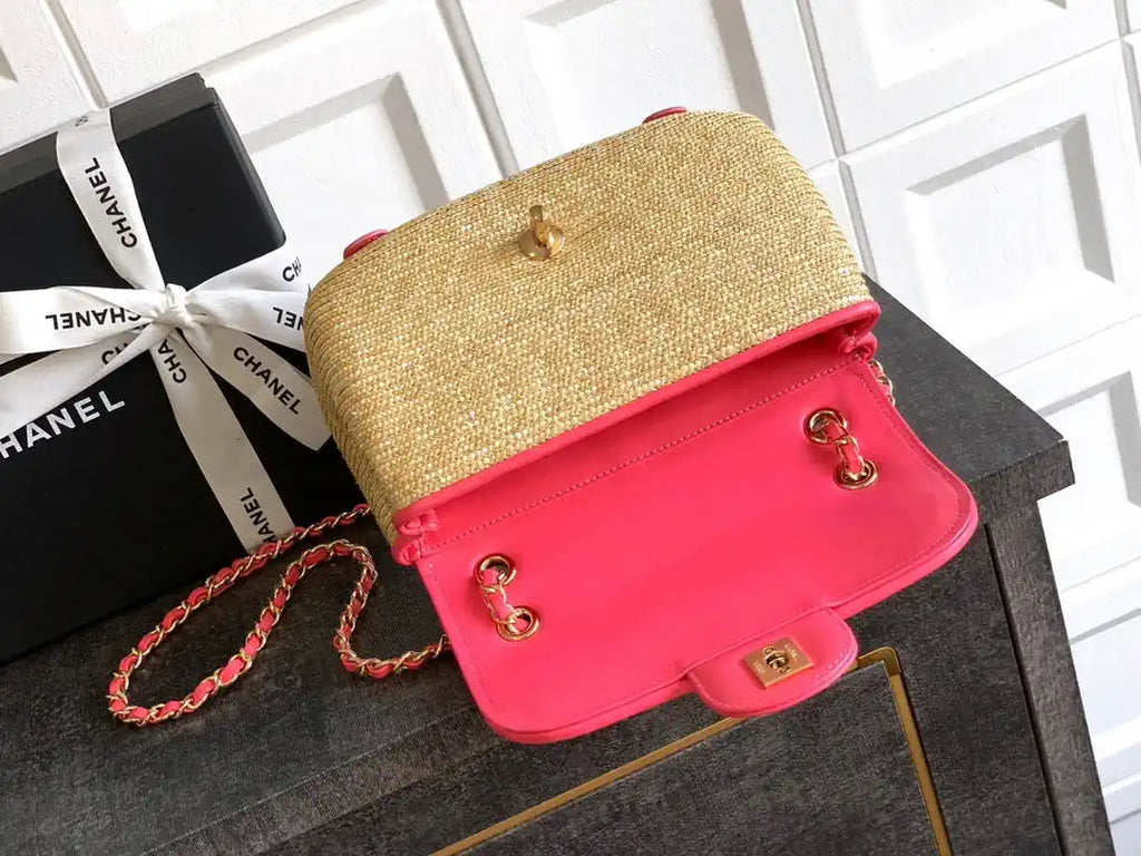 Chanel 26C AS5929 Flap Handwoven Raffia Shopping Bag Red