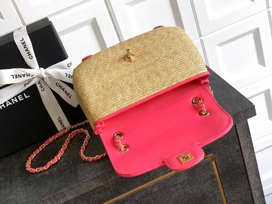 Chanel 26C AS5929 Flap Handwoven Raffia Shopping Bag Red