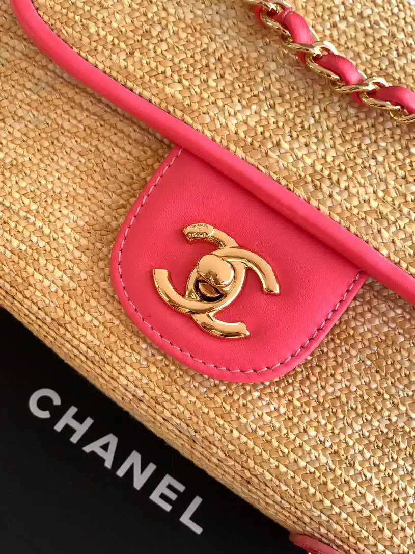 Chanel 26C AS5929 Flap Handwoven Raffia Shopping Bag Red
