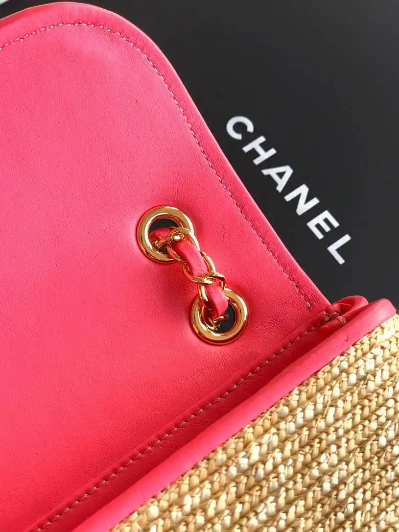 Chanel 26C AS5929 Flap Handwoven Raffia Shopping Bag Red