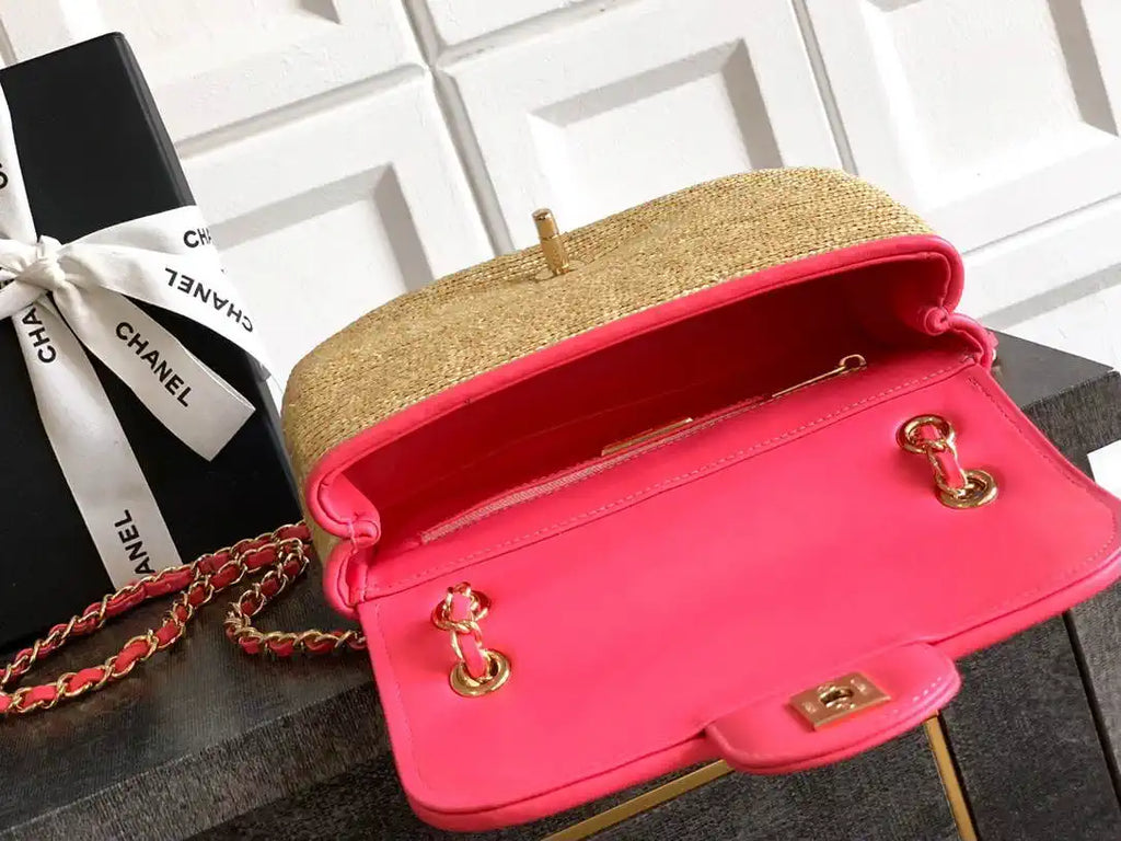 Chanel 26C AS5929 Flap Handwoven Raffia Shopping Bag Red