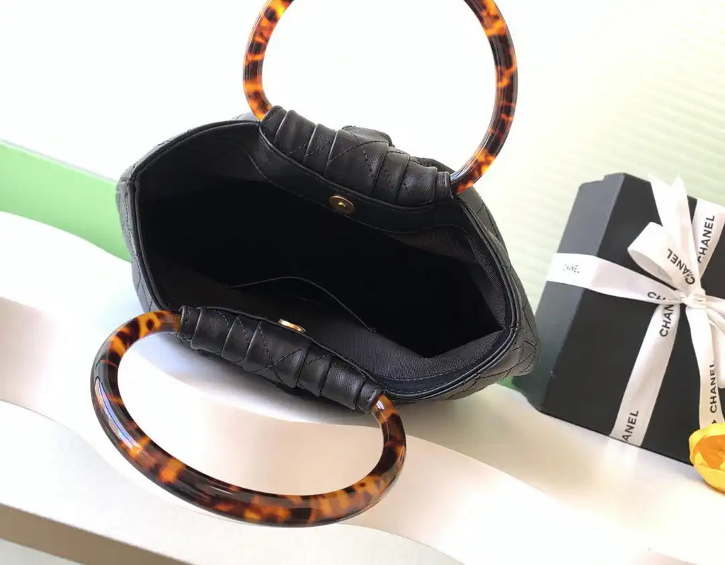 Chanel 26C AS6010 Hobo Lambskin Turtoise-Shell Effect Plexi & Gold-Tone Metal Black