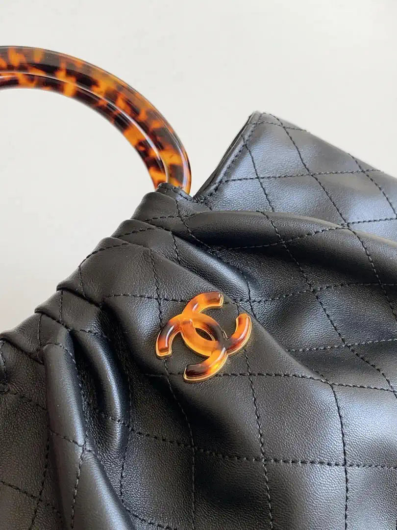 Chanel 26C AS6010 Hobo Lambskin Turtoise-Shell Effect Plexi & Gold-Tone Metal Black