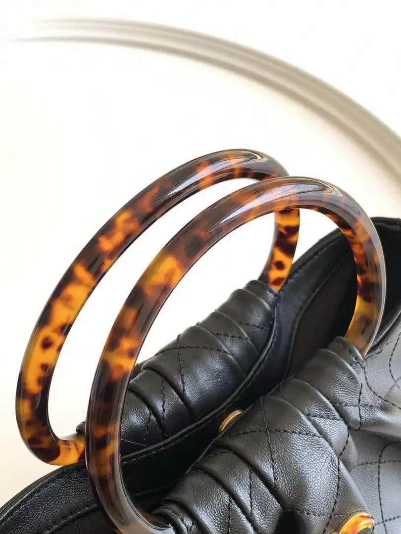 Chanel 26C AS6010 Hobo Lambskin Turtoise-Shell Effect Plexi & Gold-Tone Metal Black