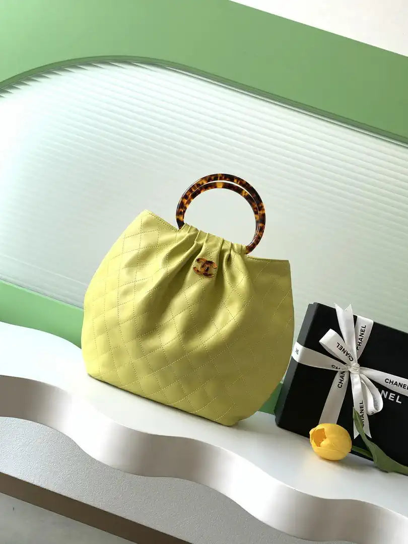 Chanel 26C AS6010 Hobo Lambskin Turtoise-Shell Effect Plexi & Gold-Tone Metal Yellow