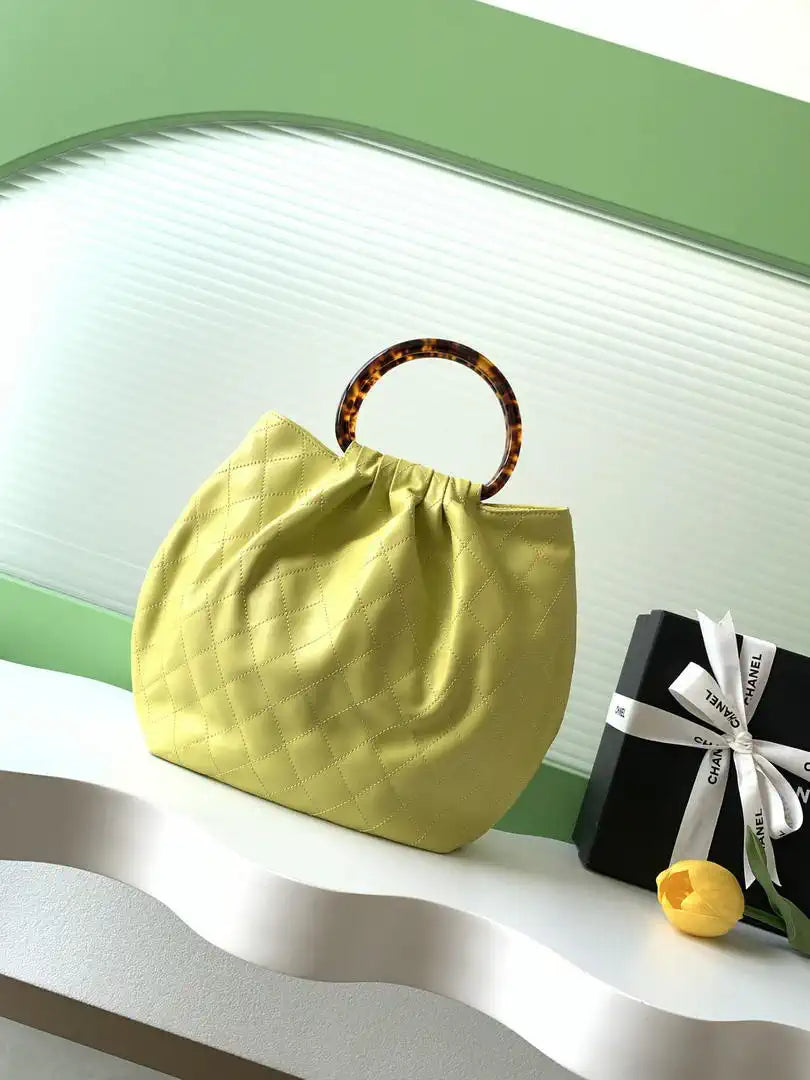 Chanel 26C AS6010 Hobo Lambskin Turtoise-Shell Effect Plexi & Gold-Tone Metal Yellow