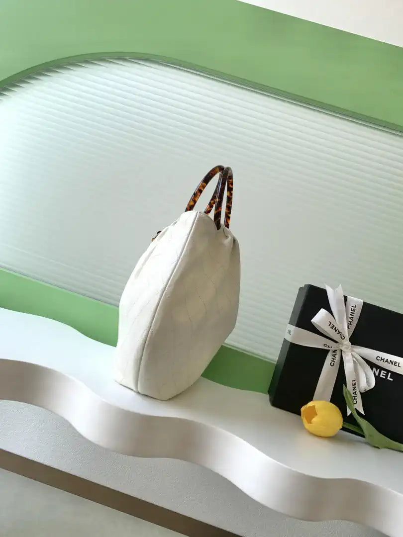Chanel 26C AS6010 Hobo Lambskin Turtoise-Shell Effect Plexi & Gold-Tone Metal White