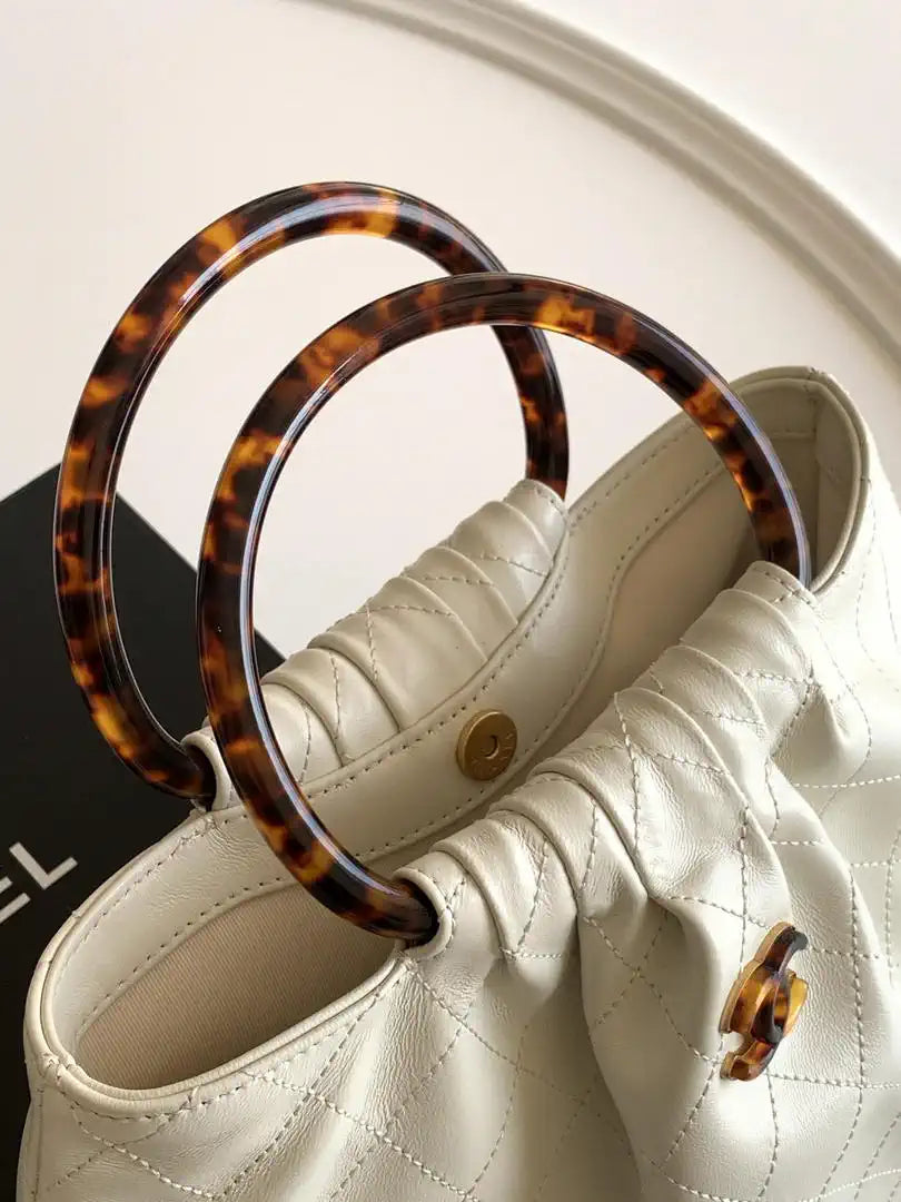 Chanel 26C AS6010 Hobo Lambskin Turtoise-Shell Effect Plexi & Gold-Tone Metal White