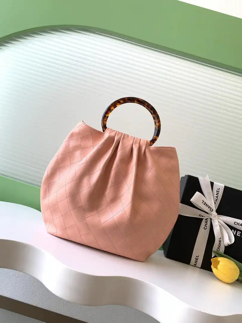 Chanel 26C AS6010 Hobo Lambskin Turtoise-Shell Effect Plexi & Gold-Tone Metal Pink