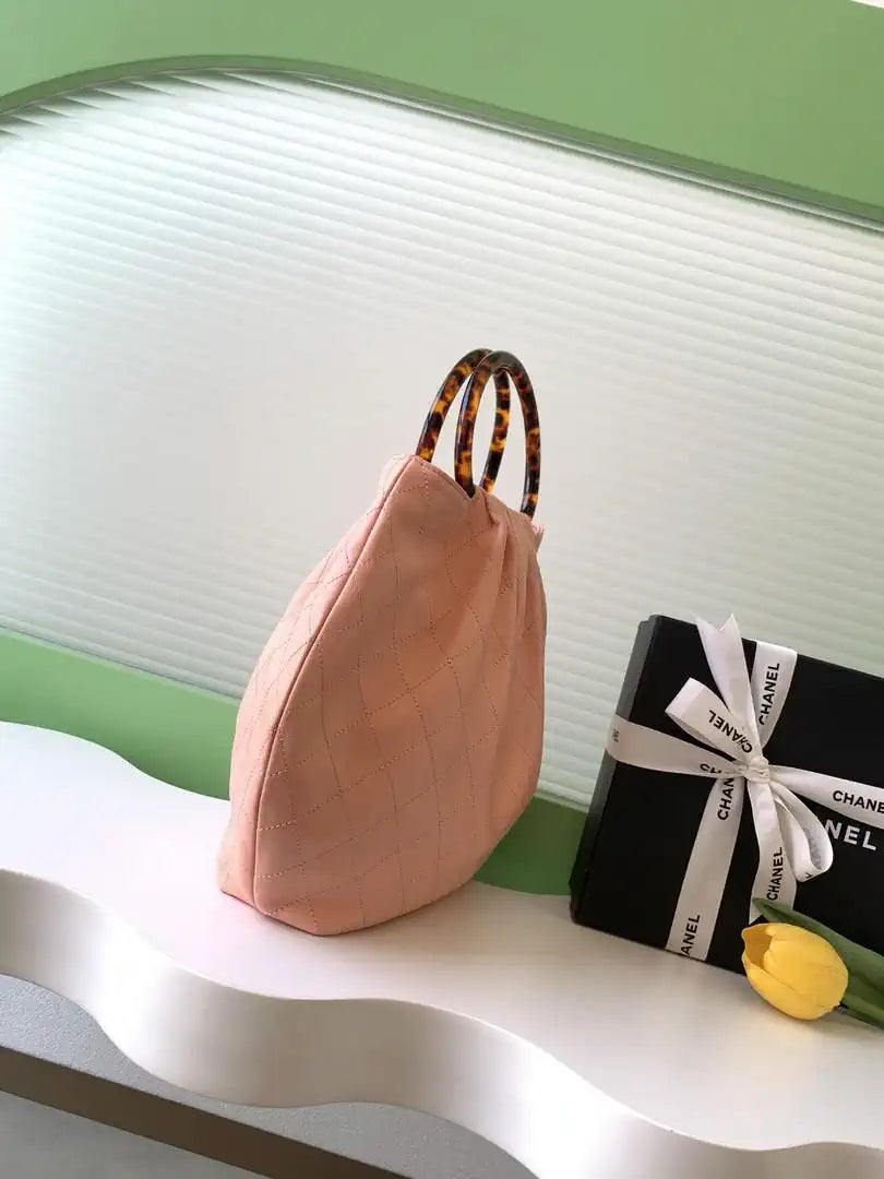 Chanel 26C AS6010 Hobo Lambskin Turtoise-Shell Effect Plexi & Gold-Tone Metal Pink
