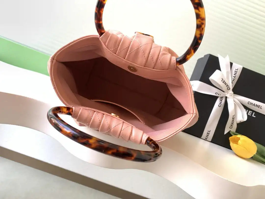 Chanel 26C AS6010 Hobo Lambskin Turtoise-Shell Effect Plexi & Gold-Tone Metal Pink