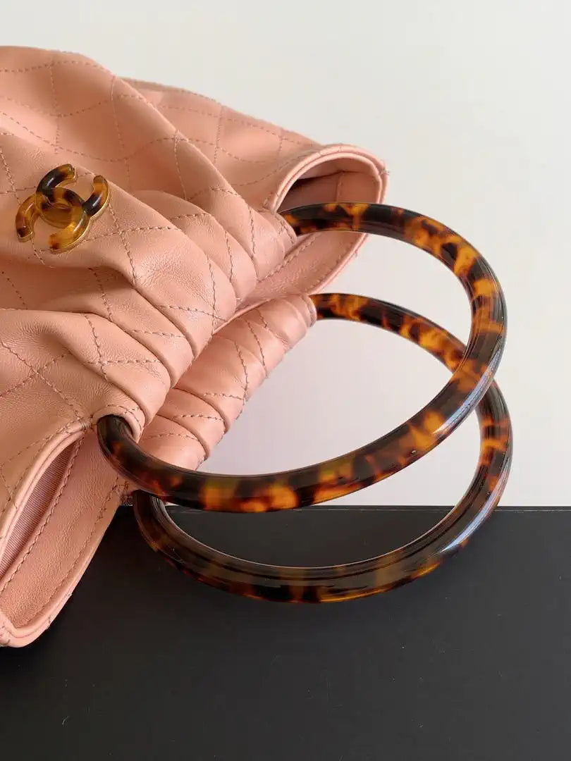 Chanel 26C AS6010 Hobo Lambskin Turtoise-Shell Effect Plexi & Gold-Tone Metal Pink