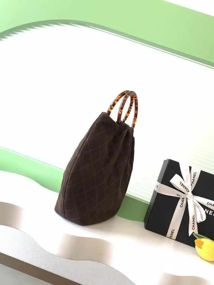 Chanel 26C AS6010 Hobo Suede Calfskin Turtoise-Shell Effect Plexi & Gold-Tone Metal Brown