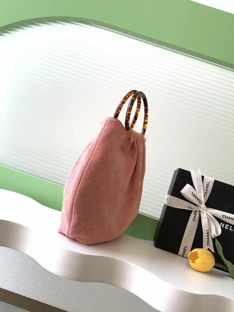 Chanel 26C AS6010 Hobo Suede Calfskin Turtoise-Shell Effect Plexi & Gold-Tone Metal Pink