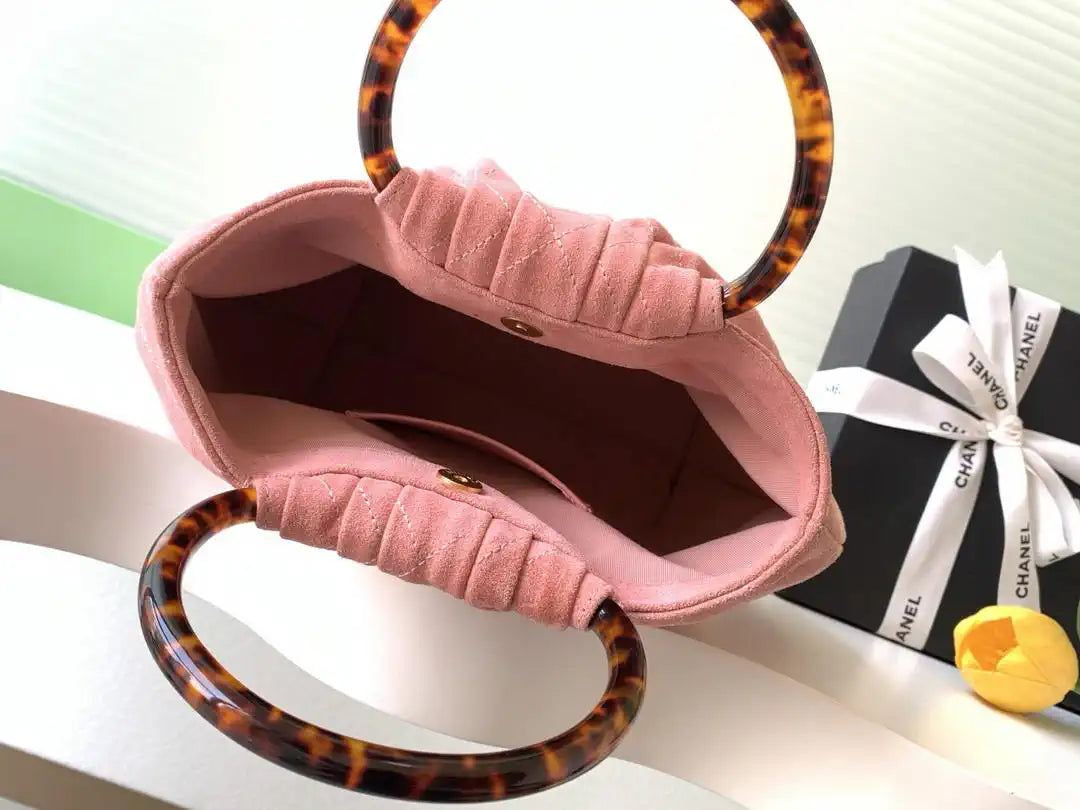 Chanel 26C AS6010 Hobo Suede Calfskin Turtoise-Shell Effect Plexi & Gold-Tone Metal Pink