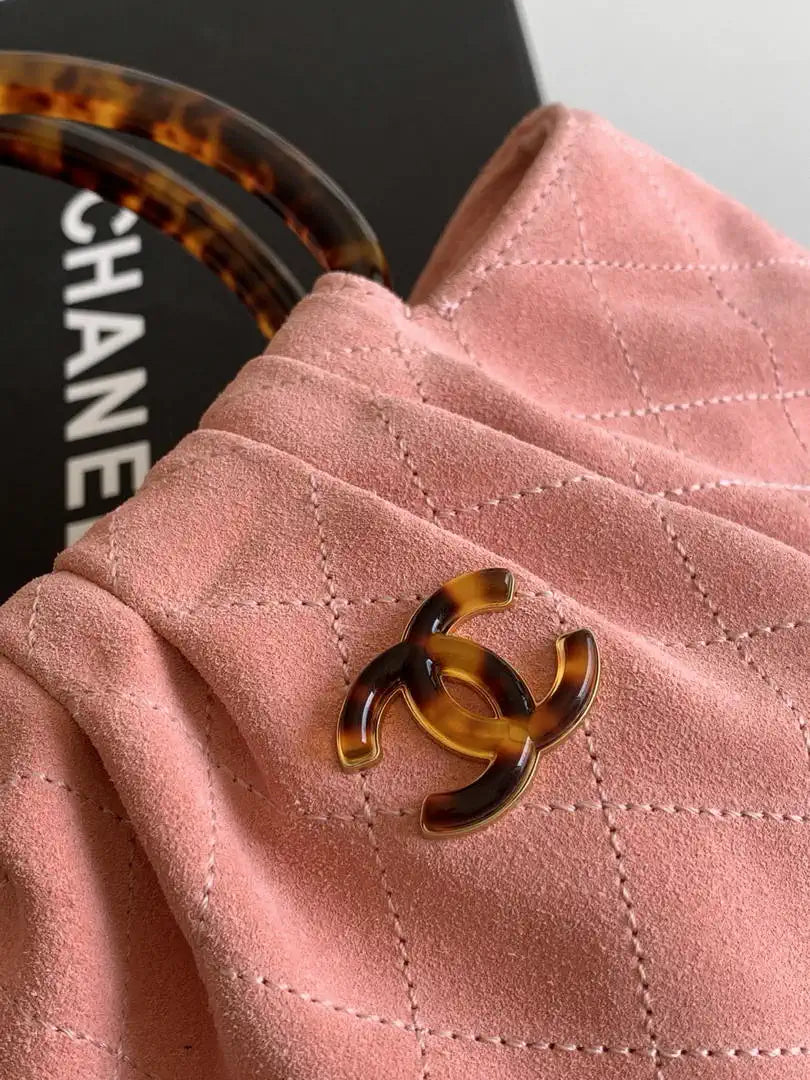 Chanel 26C AS6010 Hobo Suede Calfskin Turtoise-Shell Effect Plexi & Gold-Tone Metal Pink