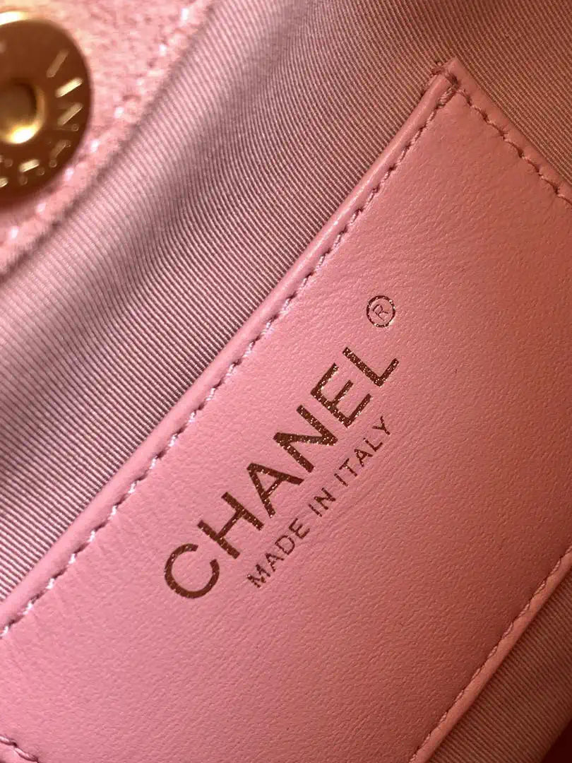 Chanel 26C AS6010 Hobo Suede Calfskin Turtoise-Shell Effect Plexi & Gold-Tone Metal Pink