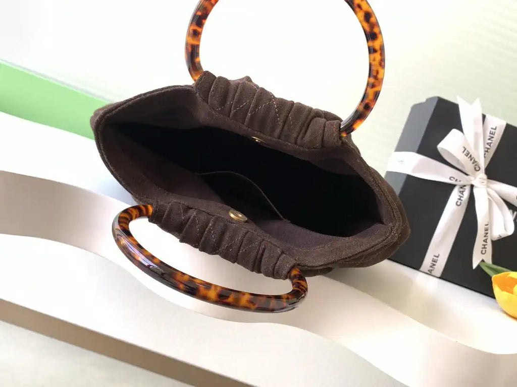 Chanel 26C AS6010 Hobo Suede Calfskin Turtoise-Shell Effect Plexi & Gold-Tone Metal Brown