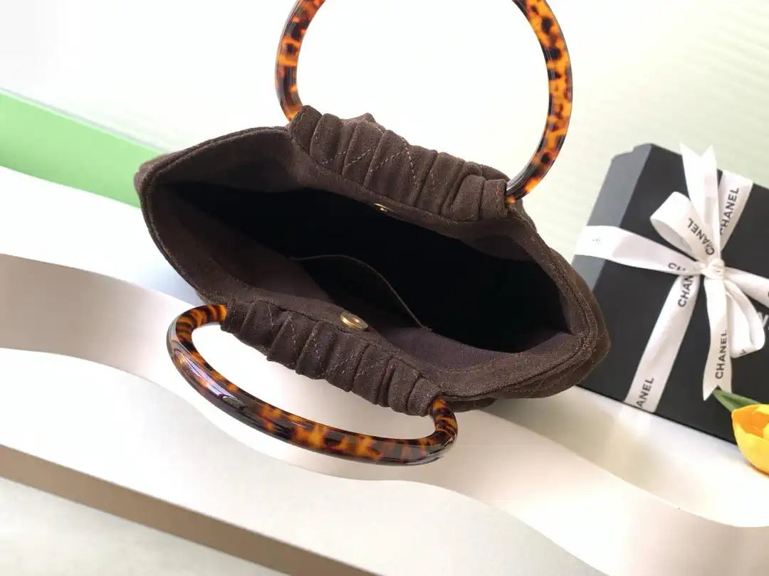 Chanel 26C AS6010 Hobo Suede Calfskin Turtoise-Shell Effect Plexi & Gold-Tone Metal Brown
