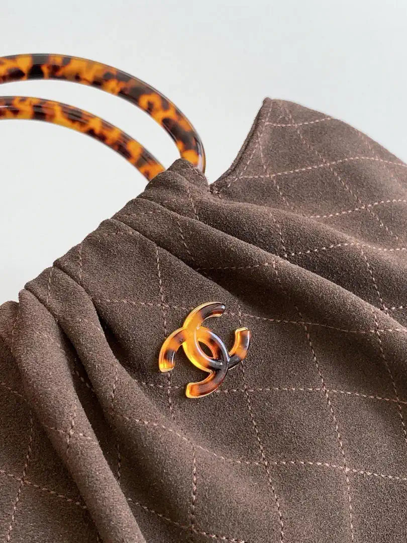 Chanel 26C AS6010 Hobo Suede Calfskin Turtoise-Shell Effect Plexi & Gold-Tone Metal Brown