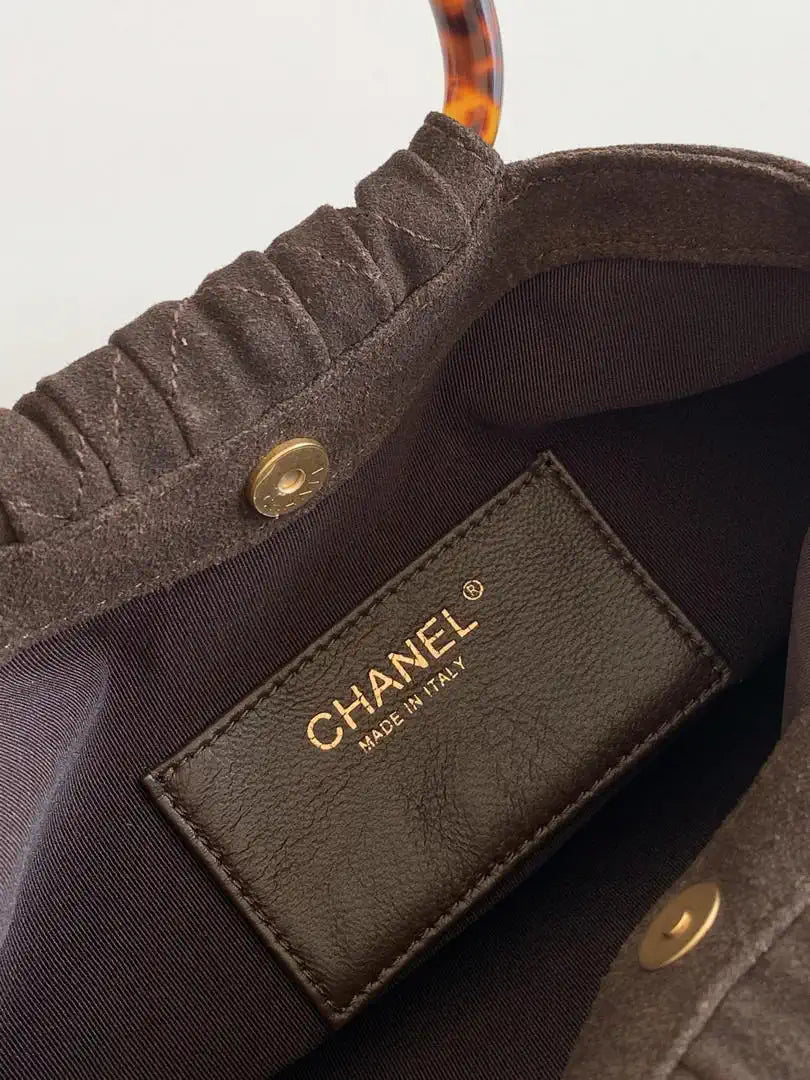 Chanel 26C AS6010 Hobo Suede Calfskin Turtoise-Shell Effect Plexi & Gold-Tone Metal Brown