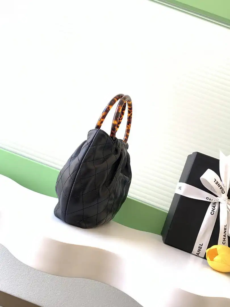 Chanel 26C AS6022 Small Hobo Lambskin Turtoise-Shell Effect Plexi & Gold-Tone Metal Black