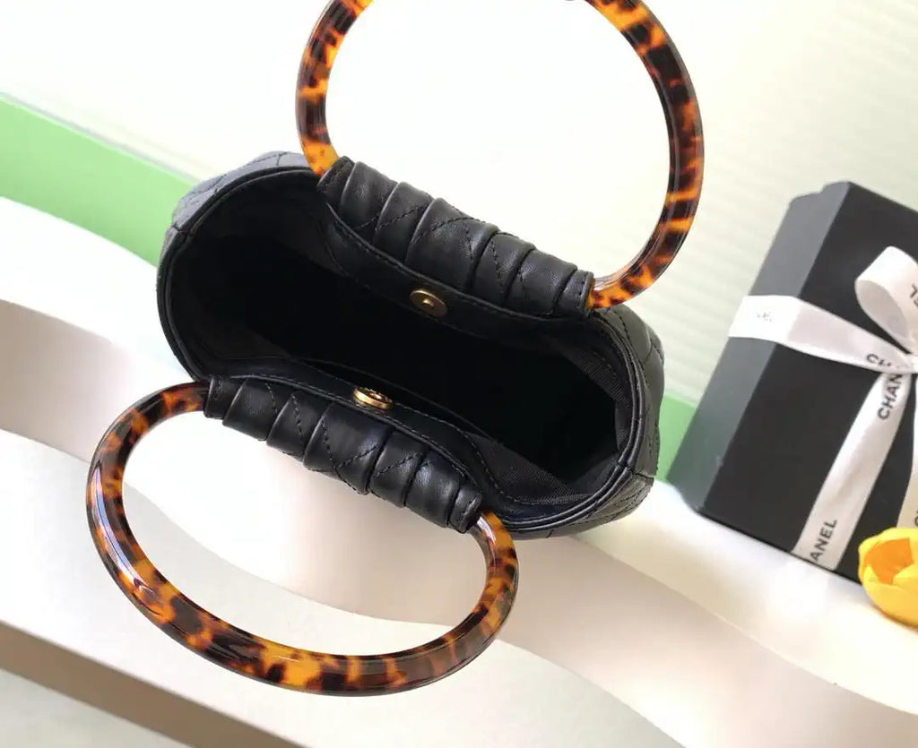 Chanel 26C AS6022 Small Hobo Lambskin Turtoise-Shell Effect Plexi & Gold-Tone Metal Black