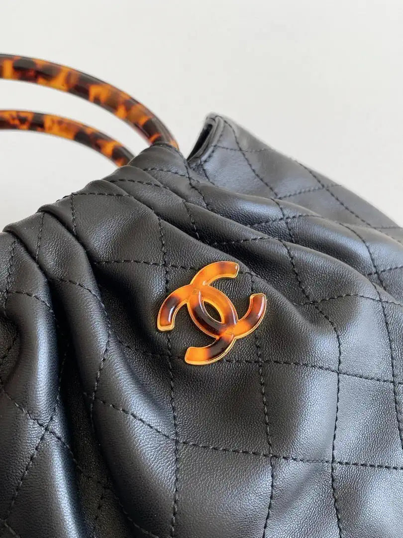 Chanel 26C AS6022 Small Hobo Lambskin Turtoise-Shell Effect Plexi & Gold-Tone Metal Black