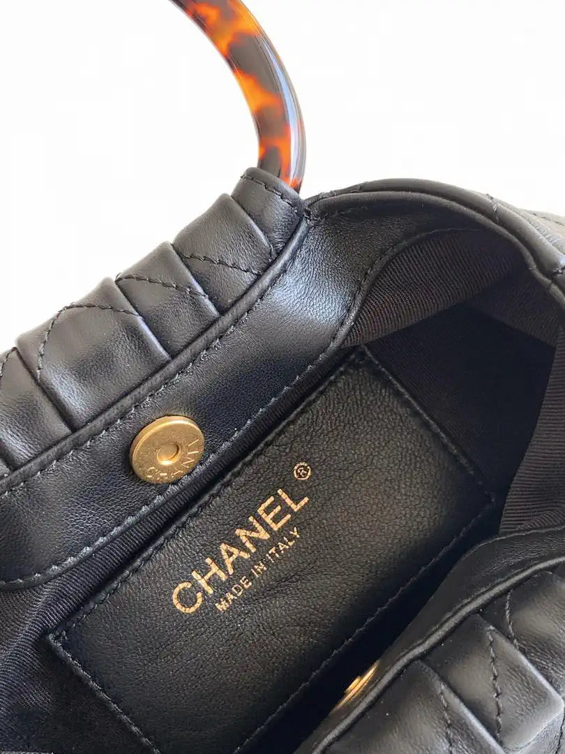 Chanel 26C AS6022 Small Hobo Lambskin Turtoise-Shell Effect Plexi & Gold-Tone Metal Black