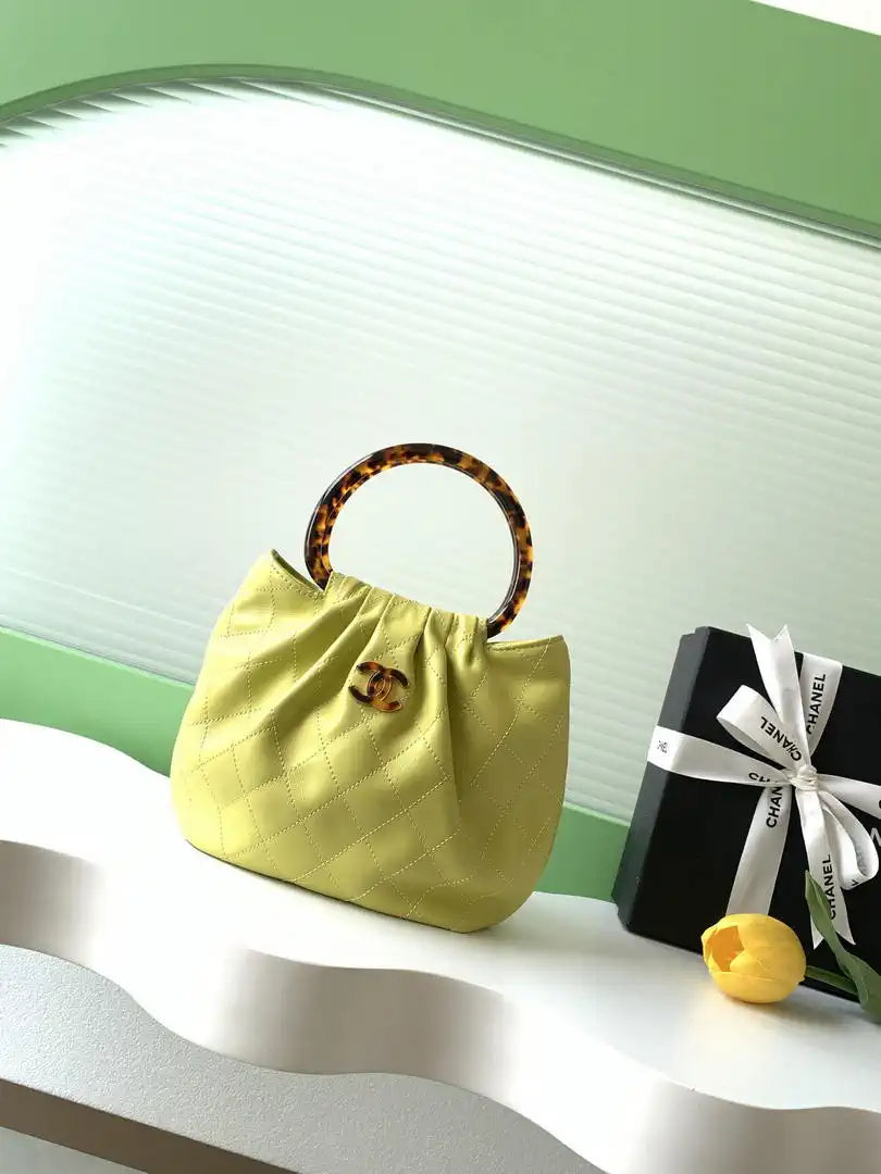 Chanel 26C AS6022 Small Hobo Lambskin Turtoise-Shell Effect Plexi & Gold-Tone Metal Yellow