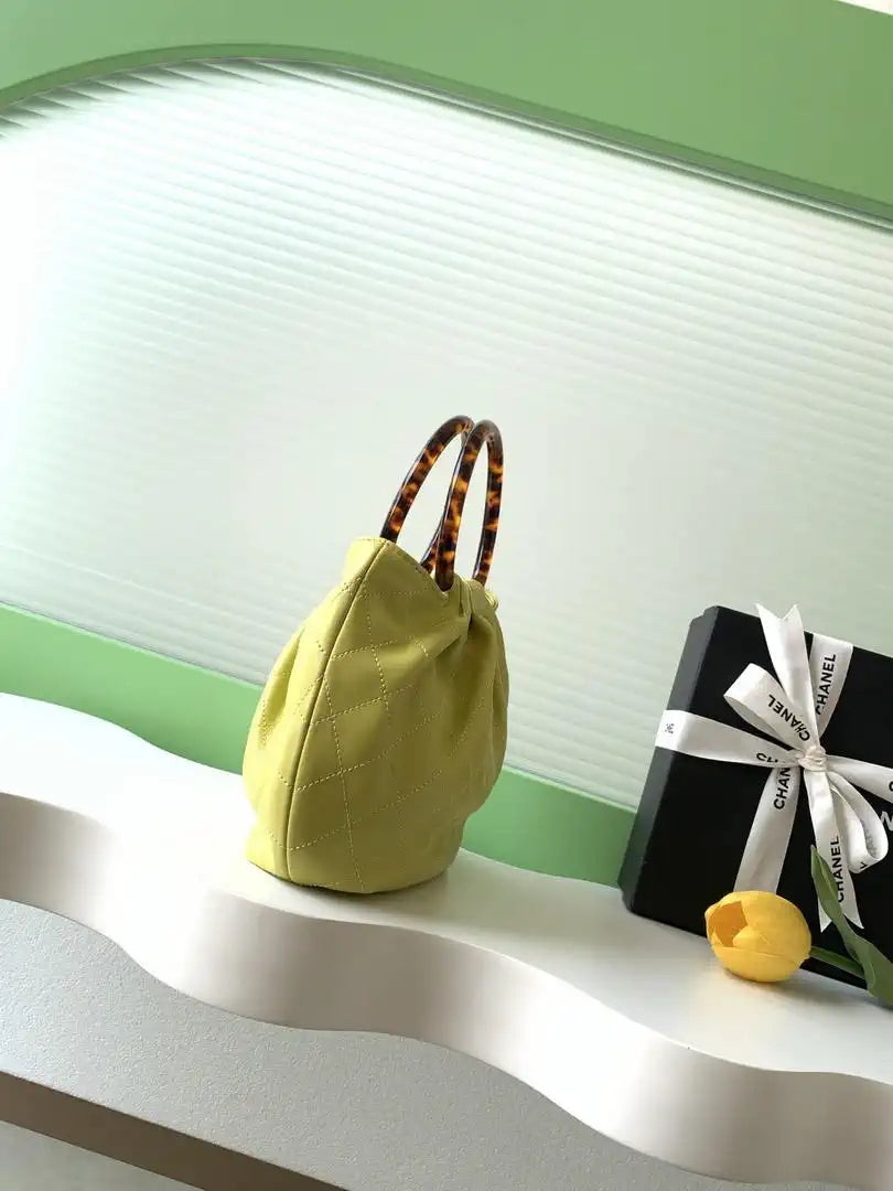 Chanel 26C AS6022 Small Hobo Lambskin Turtoise-Shell Effect Plexi & Gold-Tone Metal Yellow