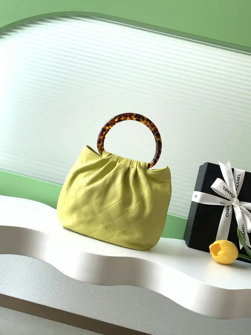 Chanel 26C AS6022 Small Hobo Lambskin Turtoise-Shell Effect Plexi & Gold-Tone Metal Yellow