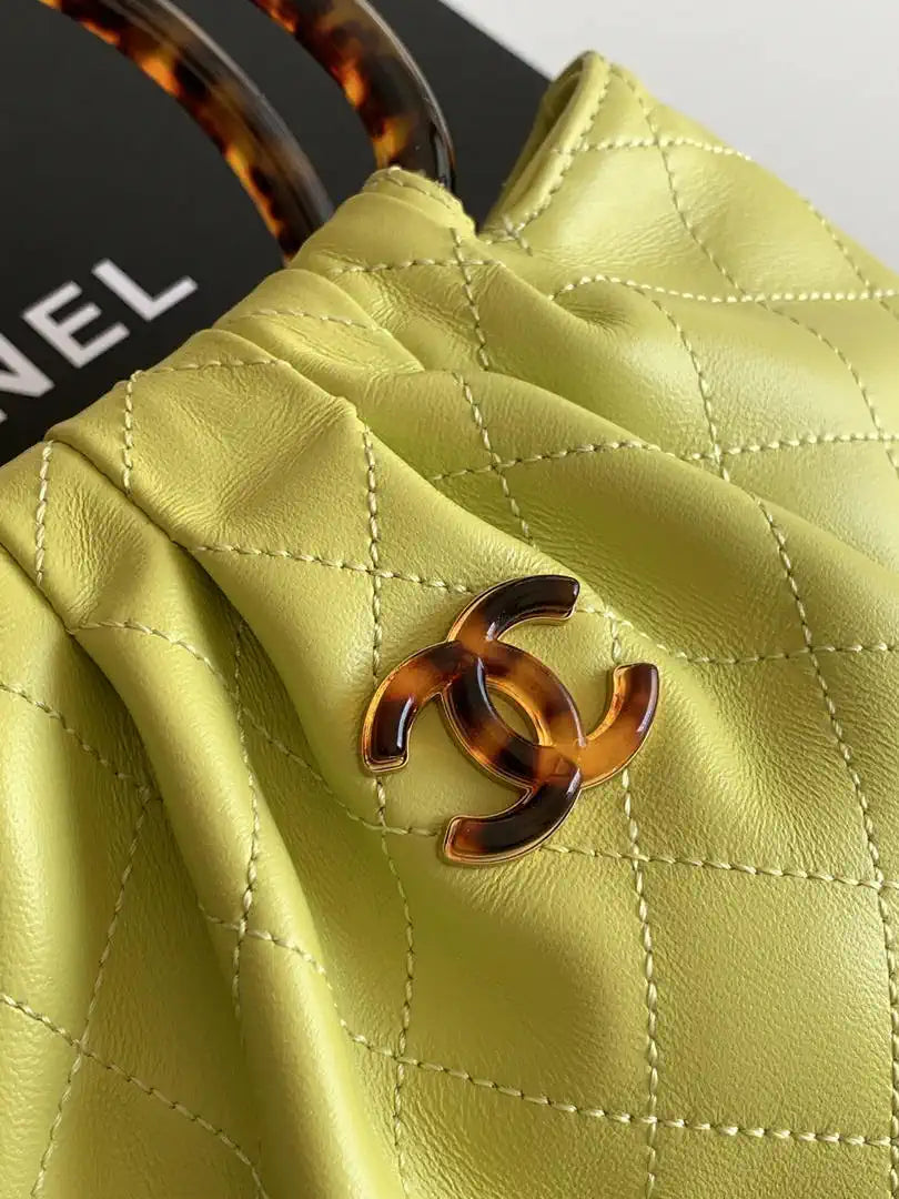 Chanel 26C AS6022 Small Hobo Lambskin Turtoise-Shell Effect Plexi & Gold-Tone Metal Yellow