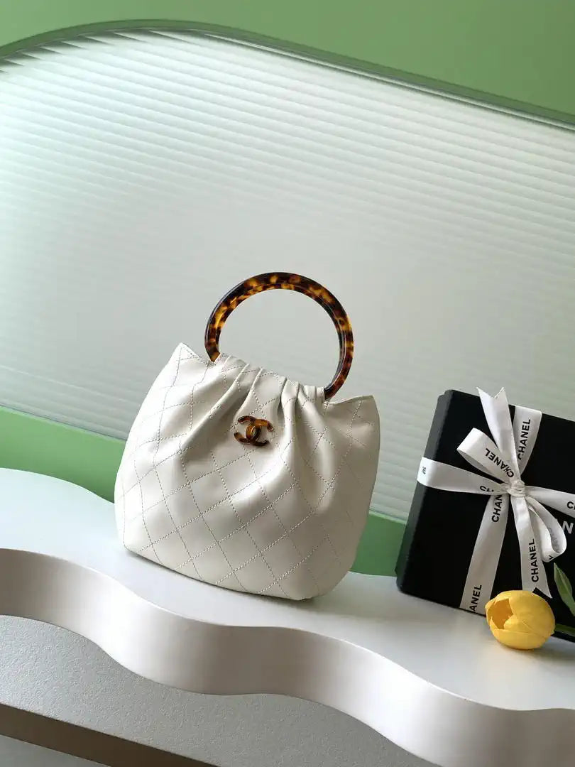Chanel 26C AS6022 Small Hobo Lambskin Turtoise-Shell Effect Plexi & Gold-Tone Metal White