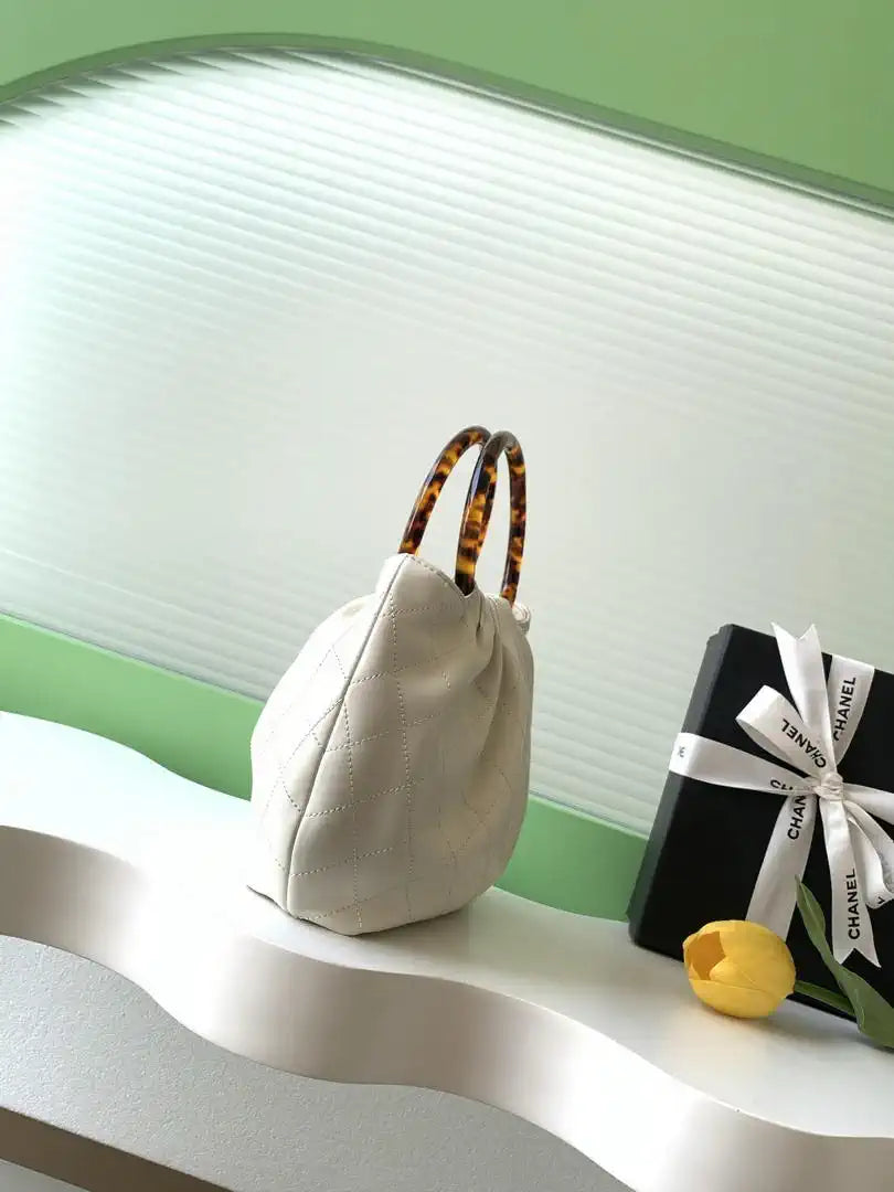 Chanel 26C AS6022 Small Hobo Lambskin Turtoise-Shell Effect Plexi & Gold-Tone Metal White