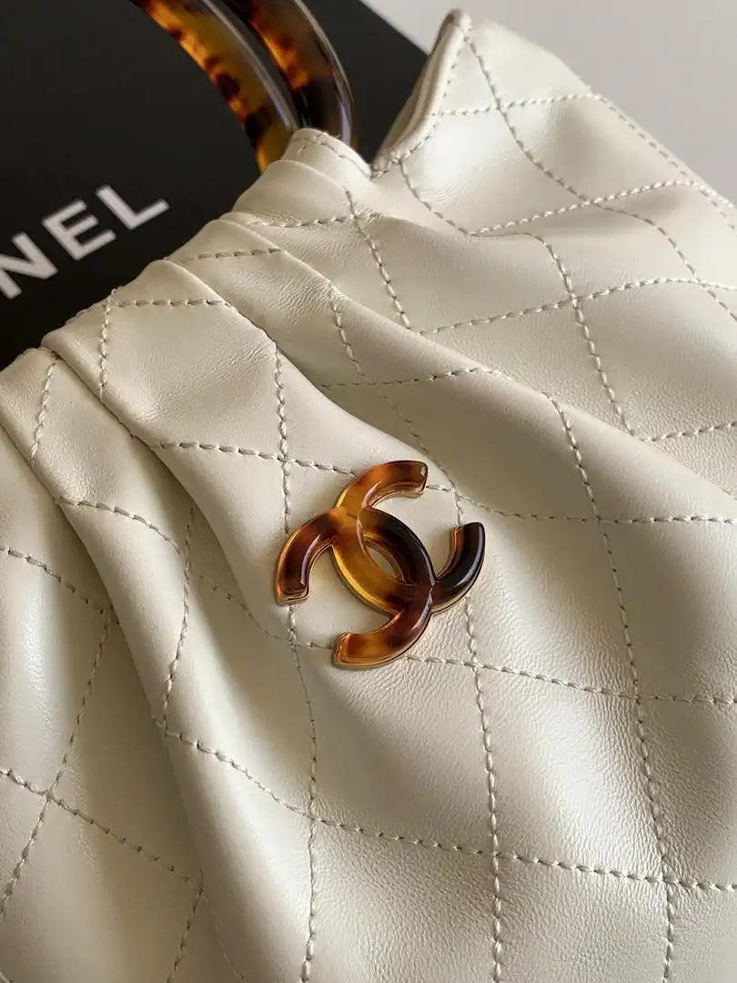 Chanel 26C AS6022 Small Hobo Lambskin Turtoise-Shell Effect Plexi & Gold-Tone Metal White