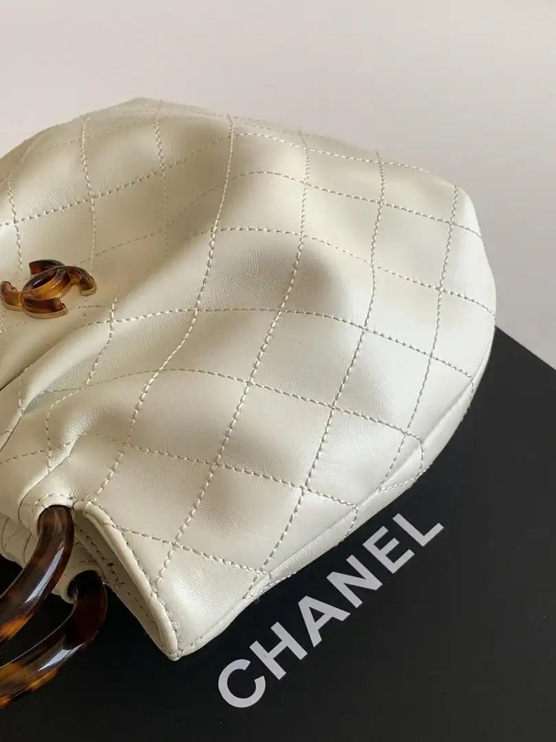 Chanel 26C AS6022 Small Hobo Lambskin Turtoise-Shell Effect Plexi & Gold-Tone Metal White