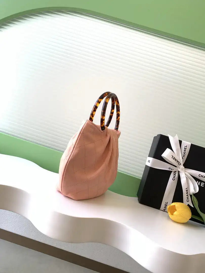Chanel 26C AS6022 Small Hobo Lambskin Turtoise-Shell Effect Plexi & Gold-Tone Metal Pink