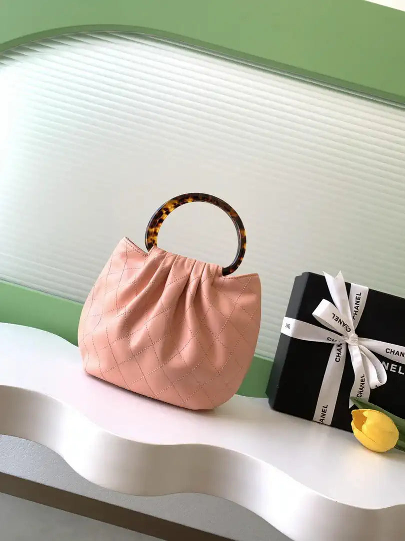 Chanel 26C AS6022 Small Hobo Lambskin Turtoise-Shell Effect Plexi & Gold-Tone Metal Pink