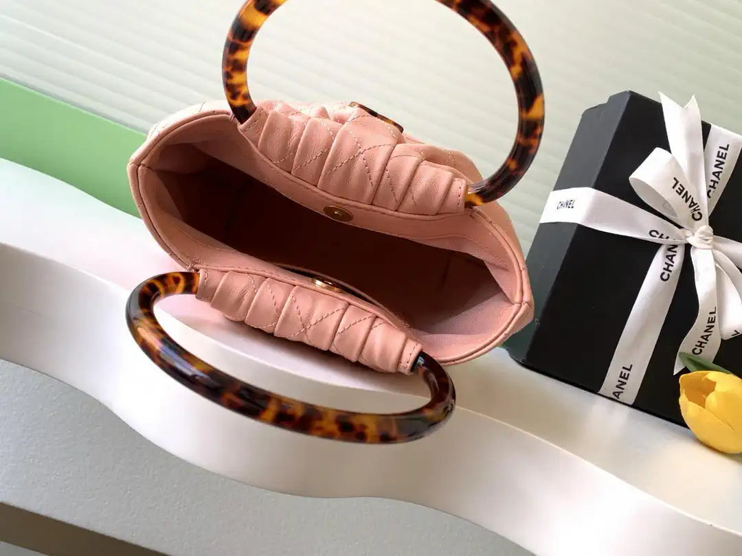 Chanel 26C AS6022 Small Hobo Lambskin Turtoise-Shell Effect Plexi & Gold-Tone Metal Pink