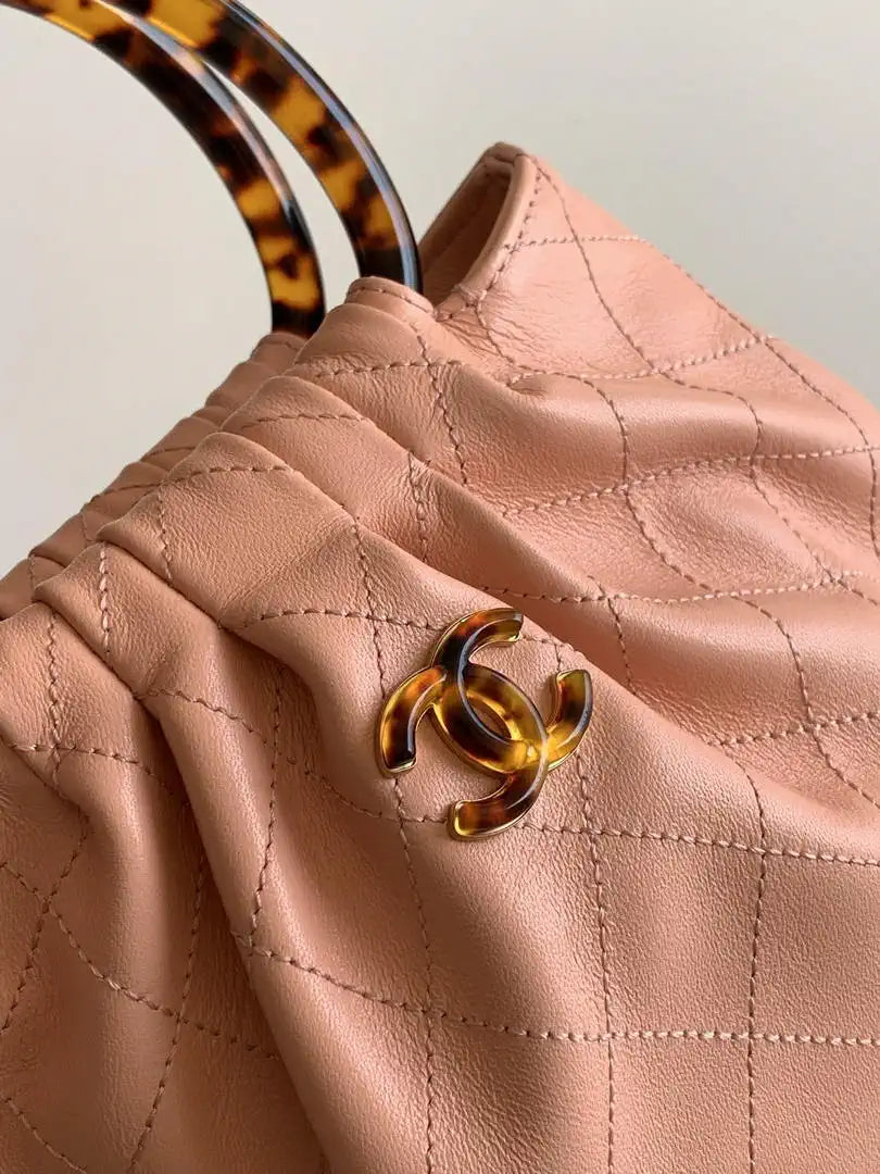 Chanel 26C AS6022 Small Hobo Lambskin Turtoise-Shell Effect Plexi & Gold-Tone Metal Pink