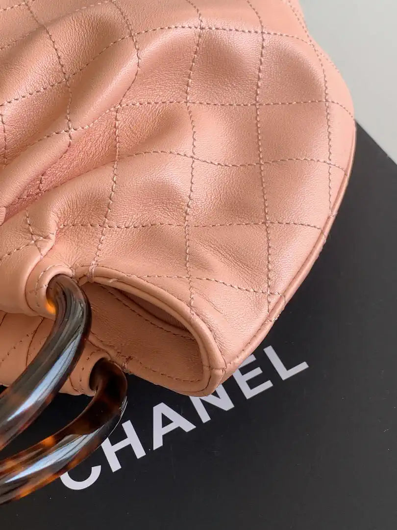 Chanel 26C AS6022 Small Hobo Lambskin Turtoise-Shell Effect Plexi & Gold-Tone Metal Pink