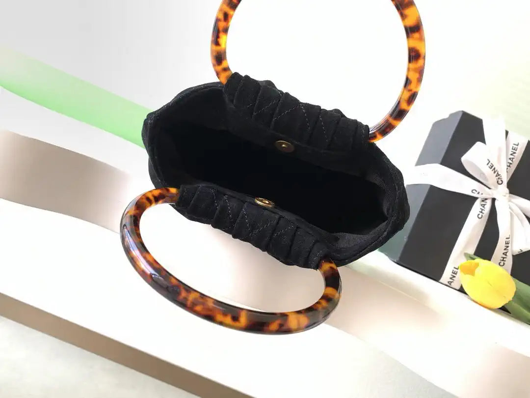 Chanel 26C AS6022 Small Hobo Suede Calfskin Turtoise-Shell Effect Plexi & Gold-Tone Metal Black
