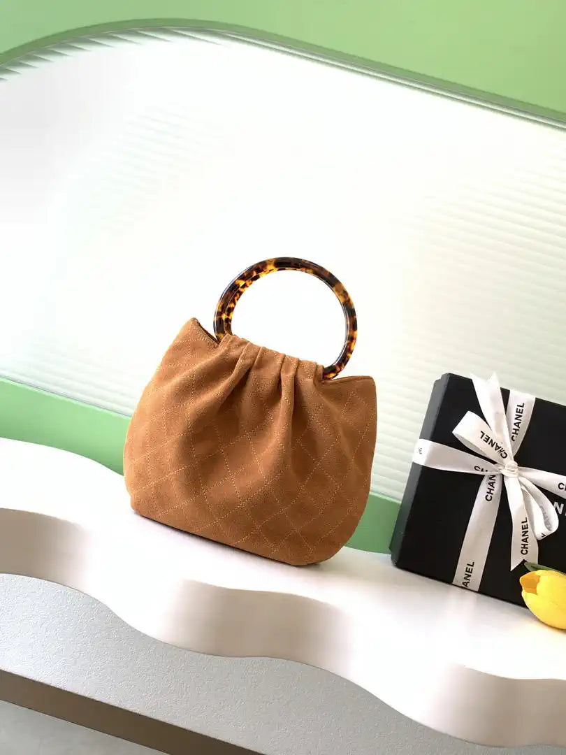 Chanel 26C AS6022 Small Hobo Suede Calfskin Turtoise-Shell Effect Plexi & Gold-Tone Metal earth yellow