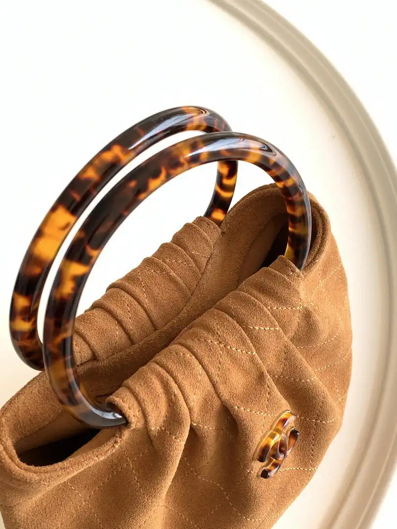 Chanel 26C AS6022 Small Hobo Suede Calfskin Turtoise-Shell Effect Plexi & Gold-Tone Metal earth yellow