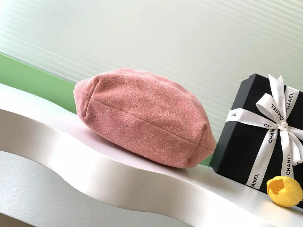 Chanel 26C AS6022 Small Hobo Suede Calfskin Turtoise-Shell Effect Plexi & Gold-Tone Metal Pink