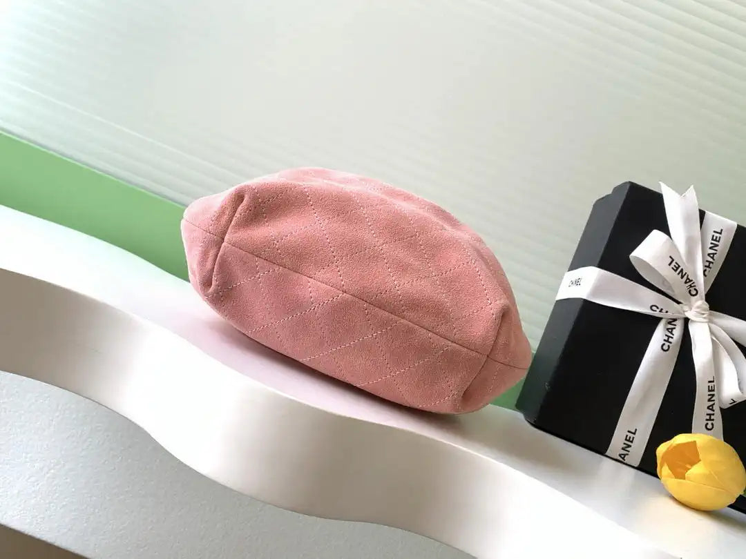 Chanel 26C AS6022 Small Hobo Suede Calfskin Turtoise-Shell Effect Plexi & Gold-Tone Metal Pink