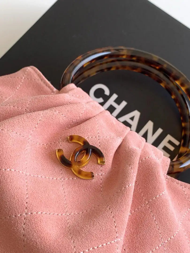 Chanel 26C AS6022 Small Hobo Suede Calfskin Turtoise-Shell Effect Plexi & Gold-Tone Metal Pink